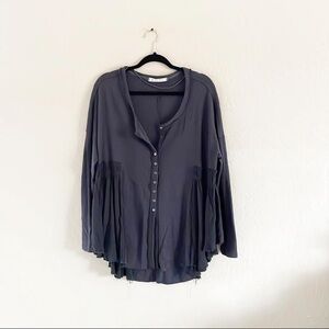 Free People We the Free Charcoal Gray Waffle‎ Knit Button Up